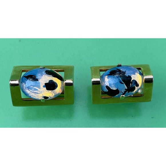 Vintage 1960s Swank Opal Glass Mens Cufflinks - Picture 10 of 16